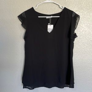 Black layered ruffle sleeve blouse